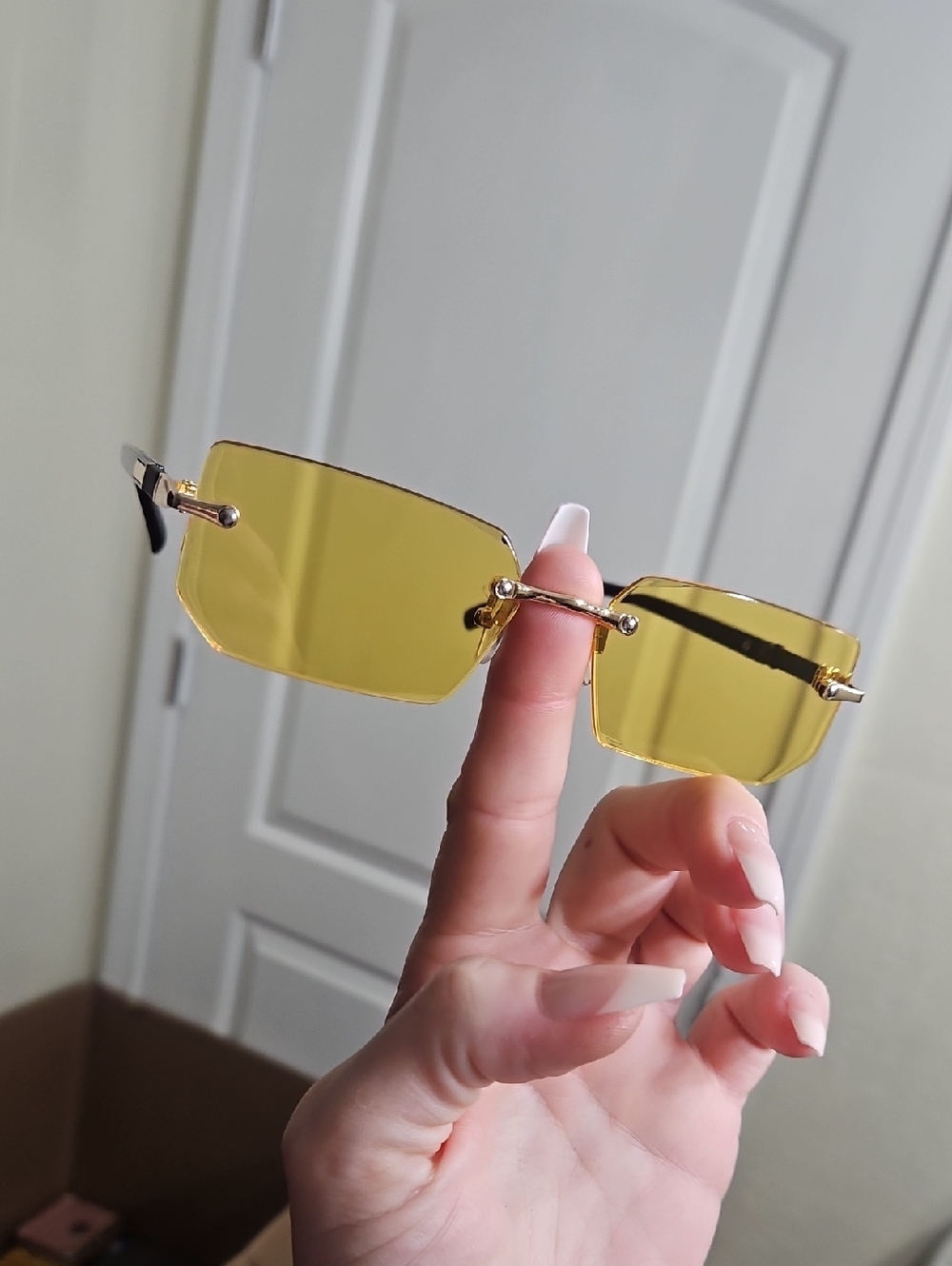 Rimless Yellow Lens Sunglasses - Gold Hardware